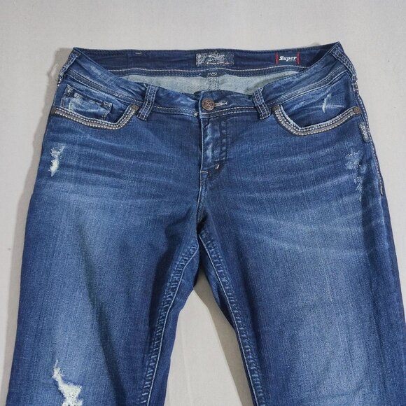 Silver Jeans women's size 14/L34 indigo blue Suki Mid Straight Super stretch - Picture 2 of 16